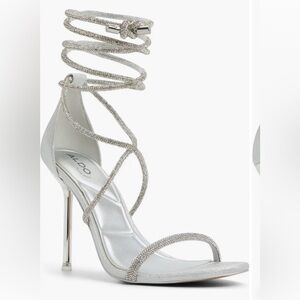 Aldo Shimmering Silver Wrap Heels